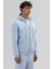 Basic Fermuarlı Oversize Kapüşonlu Sweatshirt Bebe Mavi 3