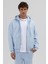 Basic Fermuarlı Oversize Kapüşonlu Sweatshirt Bebe Mavi 7