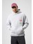 Oversize Yıkamalı Baskılı Kapüşonlu Sweatshirt Açık Gri 2