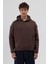 Basic Kapüşonlu Boxy Fit Sweatshirt Kahve 3