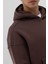 Basic Kapüşonlu Boxy Fit Sweatshirt Kahve 6