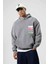 Oversize Yıkamalı Baskılı Kapüşonlu Sweatshirt Füme 3