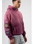 Oversize Baskılı Kapüşonlu Sweatshirt Bordo 5