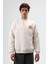 Oversize Bisiklet Yaka Baskılı Sweatshirt Taş 2