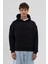 Basic Kapüşonlu Boxy Fit Sweatshirt Siyah 3