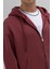 Basic Fermuarlı Oversize Kapüşonlu Sweatshirt Bordo 4