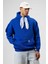 Oversize Fular Detaylı Kapüşonlu Sweatshirt Saks 3