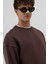 Basic Bisiklet Yaka Oversize Sweatshirt Kahve 5