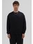 Basic Bisiklet Yaka Oversize Sweatshirt Siyah 3