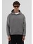 Basic Kapüşonlu Boxy Fit Sweatshirt Füme 3