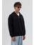 Basic Fermuarlı Dik Yaka Sweatshirt Siyah 2