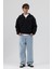 Basic Fermuarlı Dik Yaka Sweatshirt Siyah 5