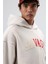Oversize Baskılı Kapüşonlu Sweatshirt Taş 3