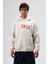 Oversize Baskılı Kapüşonlu Sweatshirt Taş 5