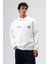Polo Yaka Oversize Baskılı Yıkamalı Sweatshirt Ekru 2
