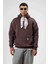Oversize Fular Detaylı Kapüşonlu Sweatshirt Kahve 6