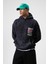 Oversize Yıkamalı Baskılı Kapüşonlu Sweatshirt Siyah 2