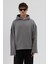 Basic Oversize Dikişsiz Kapüşonlu Sweatshirt Füme 1