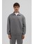 Oversize Fermuarlı Dik Yaka Sweatshirt Füme 3
