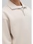 Oversize Fermuarlı Dik Yaka Sweatshirt Taş 4