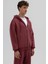 Basic Fermuarlı Oversize Kapüşonlu Sweatshirt Bordo 3
