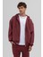 Basic Fermuarlı Oversize Kapüşonlu Sweatshirt Bordo 8