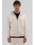 Basic Fermuarlı Oversize Kapüşonlu Sweatshirt Taş 2