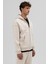 Basic Fermuarlı Oversize Kapüşonlu Sweatshirt Taş 4