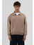 Oversize Fermuarlı Dik Yaka Sweatshirt Vizon 3