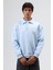 Polo Yaka Oversize Baskılı Yıkamalı Sweatshirt Bebe Mavi 4