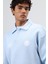 Polo Yaka Oversize Baskılı Yıkamalı Sweatshirt Bebe Mavi 5