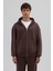 Basic Fermuarlı Oversize Kapüşonlu Sweatshirt Kahve 2