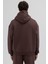 Basic Fermuarlı Oversize Kapüşonlu Sweatshirt Kahve 5