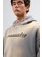 Oversize Baskılı Yıkamalı Hoodie Füme 5