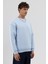 Basic Bisiklet Yaka Oversize Sweatshirt Bebe Mavi 3