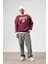 Oversize Baskılı Kapüşonlu Sweatshirt Bordo 1