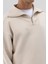 Basic Fermuarlı Dik Yaka Sweatshirt Taş 4