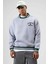 Oversize Yaka Nakış Detaylı Sweatshirt Gri Melanj 3