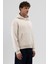 Basic Kapüşonlu Boxy Fit Sweatshirt Taş 4