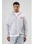 Oversize Fermuarlı Kapüşonlu Sweatshirt Açık Gri 2