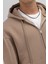 Basic Fermuarlı Oversize Kapüşonlu Sweatshirt Vizon 4