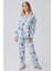 Termal Uzun Kollu Düğmeli Desenli Esnek Yumuşak Dokulu Pijama Takım 18222 2