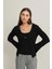 Siyah Tek Düğme Detaylı Hırka ve Kalın Askılı Kolsuz Bluz Triko Takım 4