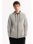 Erkek Gri Kapüşonlu 3 İplik Şardonlu Fermuarlı Regular Fit Sweatshirt E001019 10
