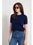 Lacivert Bisiklet Yaka Kısa Kollu Triko 1