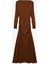 Slim Fit Drape Detaylı Uzun Kollu Kayık Yaka Uzun Elbise 2