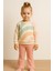 Kız Çocuk 3 Iplik Şardonlu Pastel Desenli Sweatshirt ve Pembe Paça Eşofman Altı Takım 10769 Somon 2
