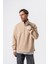Erkek Respire Yazı Detaylı Yarım Fermuarlı Basic Sweatshirt Bej 4