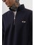 Erkek Pis Dikiş Detaylı Yarım Fermuarlı Diagonel Sweatshirt Lacivert 5