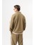 Erkek Pis Dikiş Detaylı Yarım Fermuarlı Diagonel Sweatshirt Haki 3